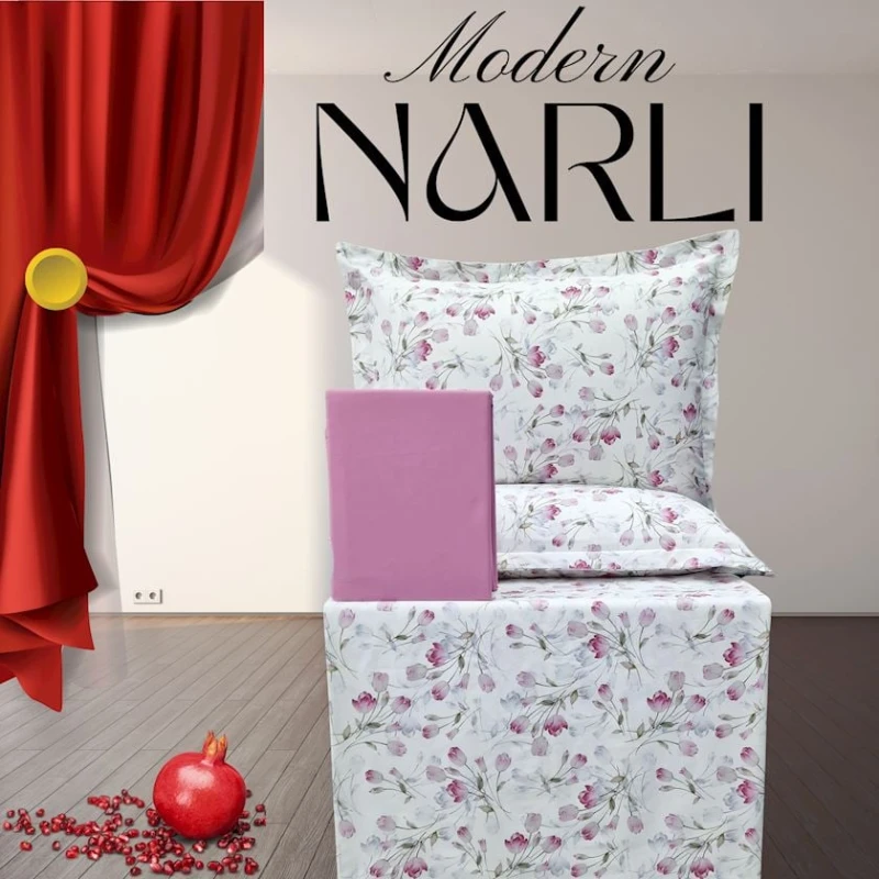 Комплект постельного белья Nar-Lı-001067, простыня 240x260 см, пододеяльник 200x220 см, наволочки 2 шт x 50x70 см, двуспальный, хлопок, разноцветный