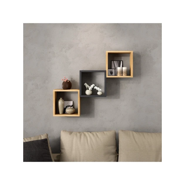 Полка настенная Art Mebel 83, ламинат, 66х96х18 см, коричневая/серая Полка настенная Art Mebel 83, ламинат, 66х96х18 см, коричневая/серая