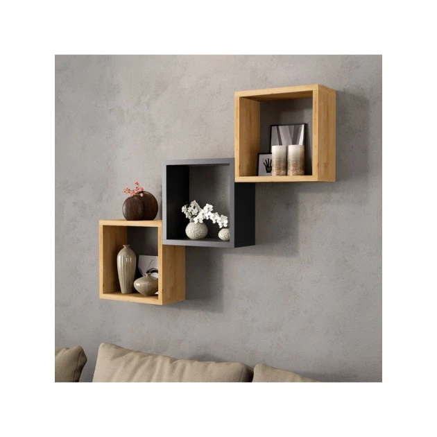 Полка настенная Art Mebel 83, ламинат, 66х96х18 см, коричневая/серая Полка настенная Art Mebel 83, ламинат, 66х96х18 см, коричневая/серая