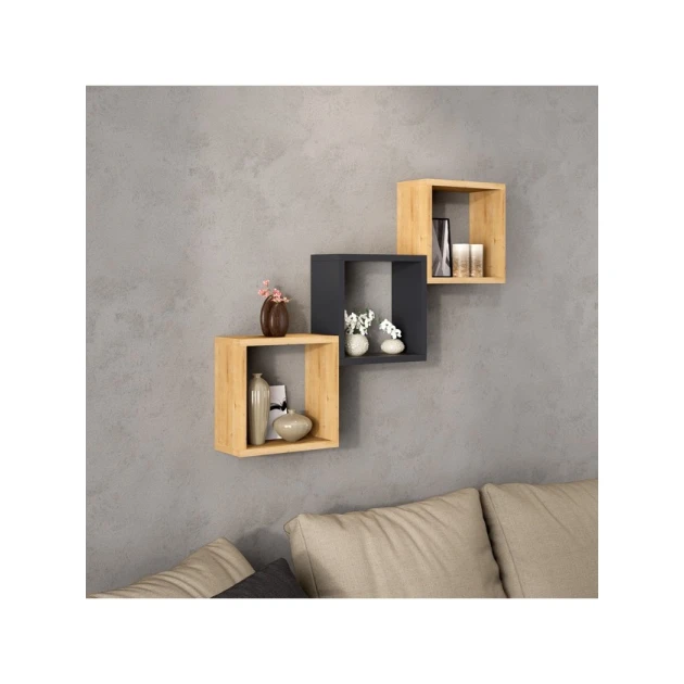 Полка настенная Art Mebel 83, ламинат, 66х96х18 см, коричневая/серая Полка настенная Art Mebel 83, ламинат, 66х96х18 см, коричневая/серая