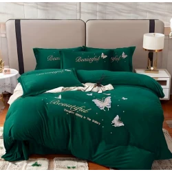 Yataq dəsti Luxe Cotton 000252, yorğan üzü 200x230 sm, mələfə 245x250 sm, yastıq üzü 50х70 sm, avro, velür, yaşıl