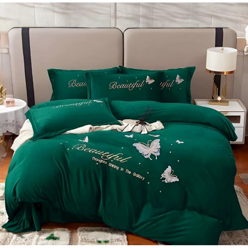 Комплект постельного белья Luxe Cotton 000252, пододеяльник 200x230 см, простыня 245x250 см, наволочка 50х70 см, евро, велюр, зеленый