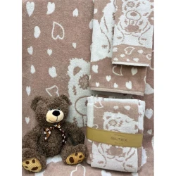 Dəsmal dəsti uşaqlar üçün Giltex Teddi, pambıq, 70x130/50x90/50x30 sm, bej, 3 əd