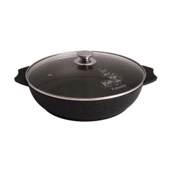 Сотейник Kukmara Мраморная smt307a, с крышкой, алюминий, черная, 30 см, 4.5 л