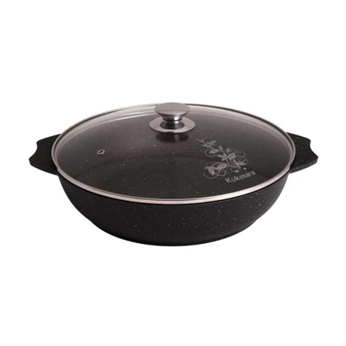 Сотейник Kukmara Мраморная smt307a, с крышкой, алюминий, черная, 30 см, 4.5 л