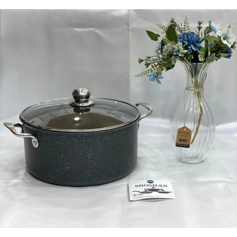 Кастрюля Shosman SHA-00004539, гранит, серая, 28 см