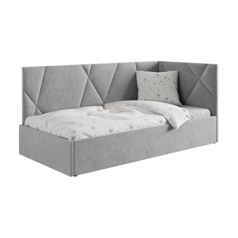 Односпальная кровать Art_tek_yataq 50, ламинат/текстиль, серая, 200x85x90 см