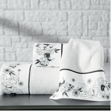 Dəsmal dəsti və aromatlaşdırıcı Tivolyo Home White Flowers, pambıq, ağ, 3 əd, 30x50/50x100/75x150 sm, 400 ml