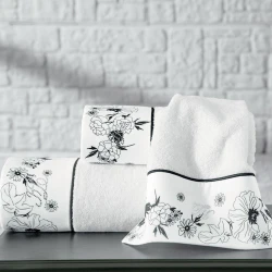 Dəsmal dəsti və aromatlaşdırıcı Tivolyo Home White Flowers, pambıq, ağ, 3 əd, 30x50/50x100/75x150 sm, 400 ml