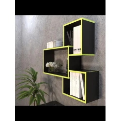 Полка настенная Art Mebel 38, ламинат, 83х89х20 см, черная/зеленая Полка настенная Art Mebel 38, ламинат, 83х89х20 см, черная/зеленая