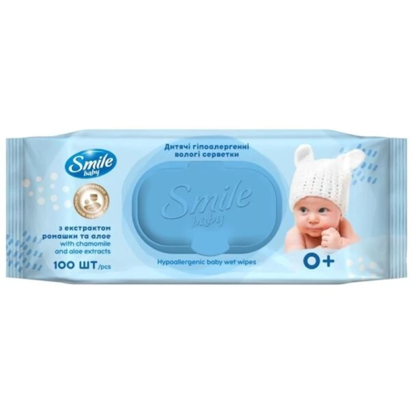 Детские влажные салфетки Smile baby с экстрактом ромашки, алоэ и витаминным комплексом 100 шт Детские влажные салфетки Smile baby с экстрактом ромашки, алоэ и витаминным комплексом 100 шт