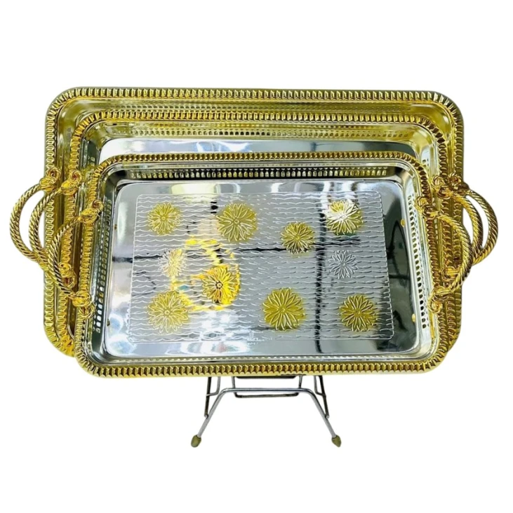 Набор подносов Sahara 00004428, серебристый/золотистый, 3 шт Набор подносов Sahara 00004428, серебристый/золотистый, 3 шт