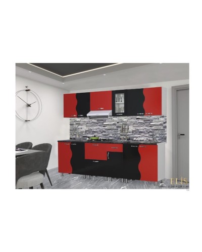 Mətbəx dəsti Elis, 260x220x60 sm, laminat, qırmızı/qara