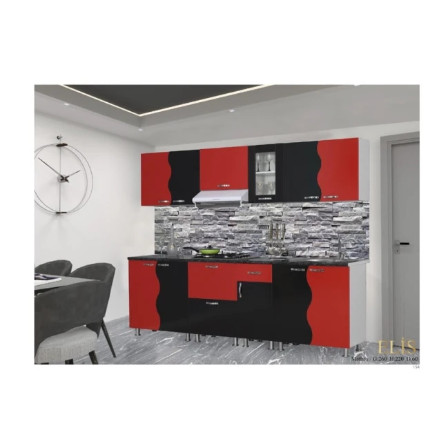 Кухонный гарнитур Elis, 260x220x60 см, ламинат, красный/черный Кухонный гарнитур Elis, 260x220x60 см, ламинат, красный/черный