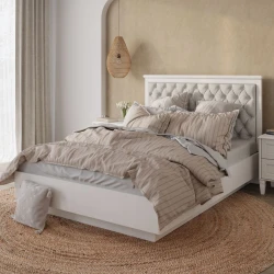 Двуспальная кровать Art_ikili_yataq 62, ламинат/текстиль, белая, 120x200х200 см