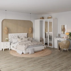 Двуспальная кровать Art_ikili_yataq 62, ламинат/текстиль, белая, 120x200х200 см