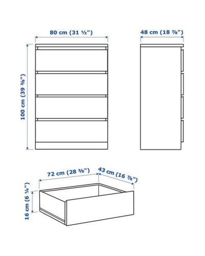 Komod IKEA Malm, LDSP/DVP, ağ, 80x48x100 sm