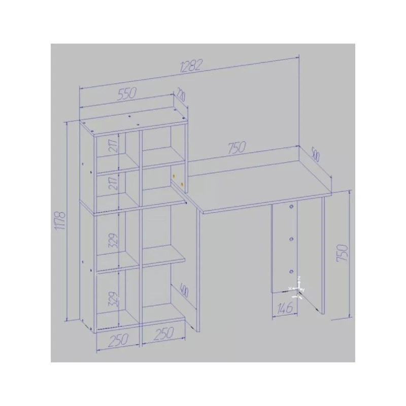 Yazı masası Quarto, LDSP, 117.8х50х128.2 sm, rəflərlə, ağ