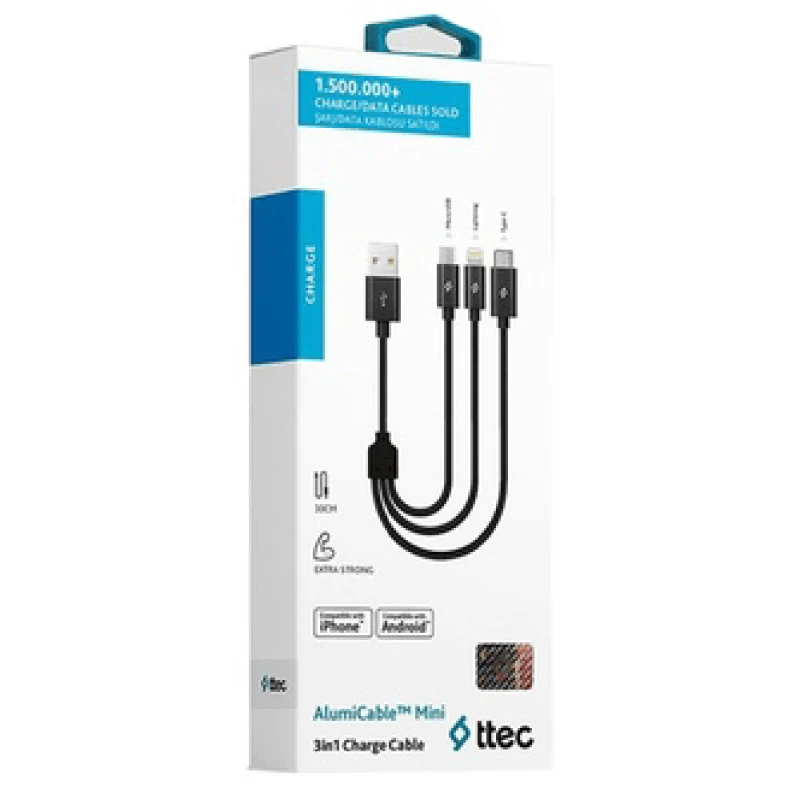 Кабель Ttec AlumiCable Trio Charge/Data Mini Cable Type-C/Lightning/Micro USB 30 см Black / 2DK31