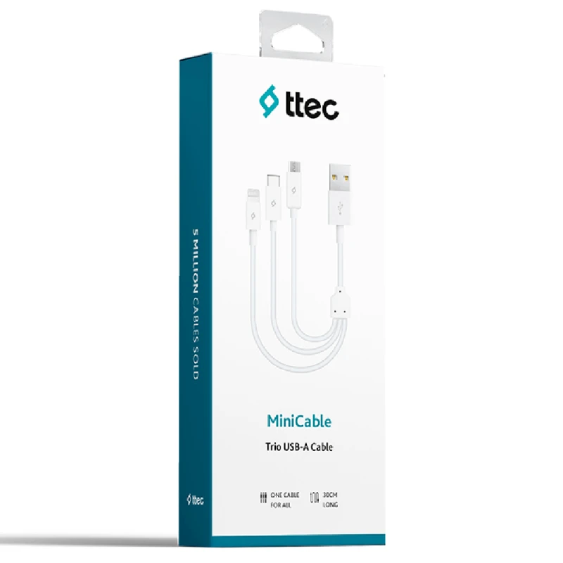 Ttec Trio Charge/Data Mini Cable 30 sm White / 2DK13