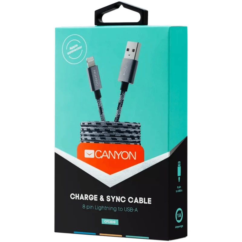 Кабель Canyon Lightning USB Dark Gray / CNE-CFI3DG
