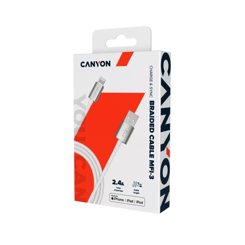 Кабель Canyon Usb To Lightning 1m Mfi-3 Pearl White / CNS-MFIC3PW
