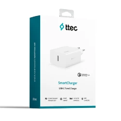 Сетевое зарядное устройство Ttec Smartcharger Travel Charger 20W с кабелем Type-C, белый