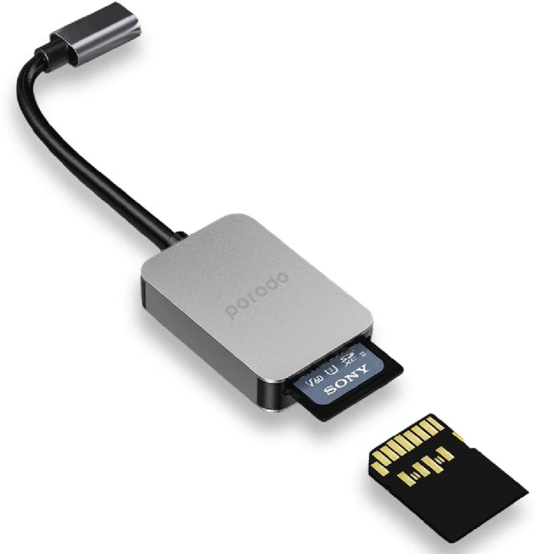 Ötürücülər Porodo 2IN1 USB-C card reader SD microsd Grey / PD-21CDR-GY