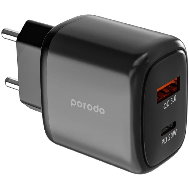Porodo 20W dual charger EU Black / PD-20WACEU-BK