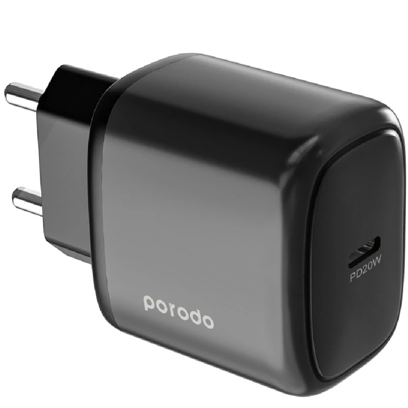Зарядное устройство Porodo 20W USB-C charger EU+lightning cable 1.2M Black / PD-20WEUCL-BK