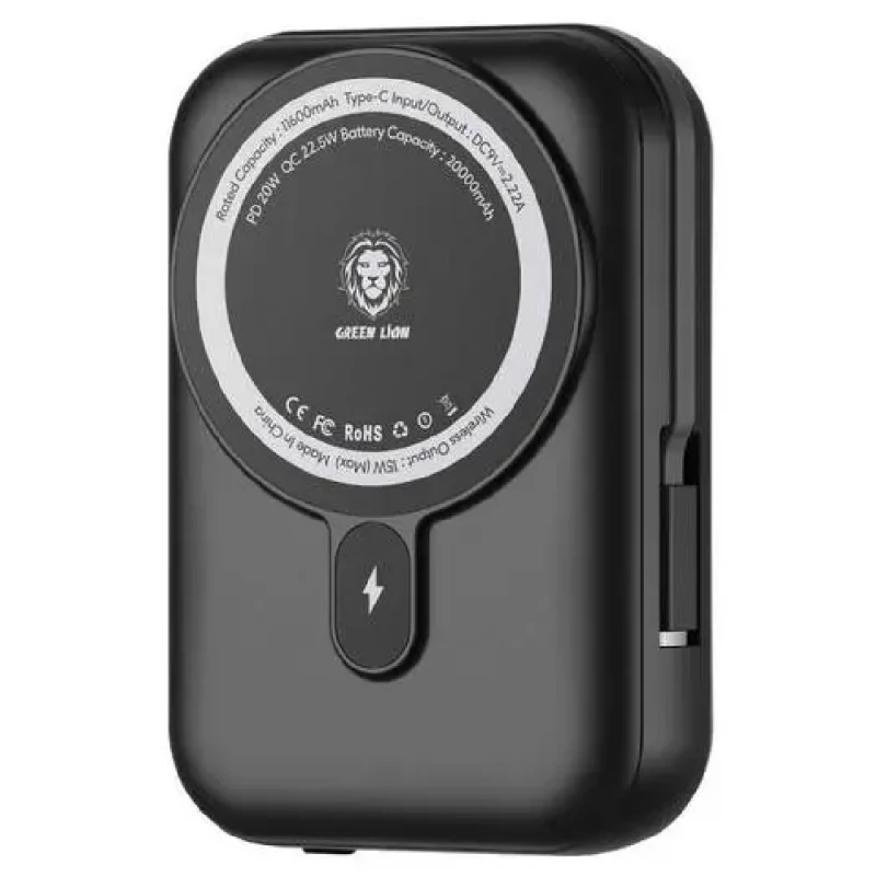 Внешний аккумулятор Powerbank Green Lion Monaco MagSafe 20000 mAh PD+QC 22.5W Черный / GNMGMPB20KBK