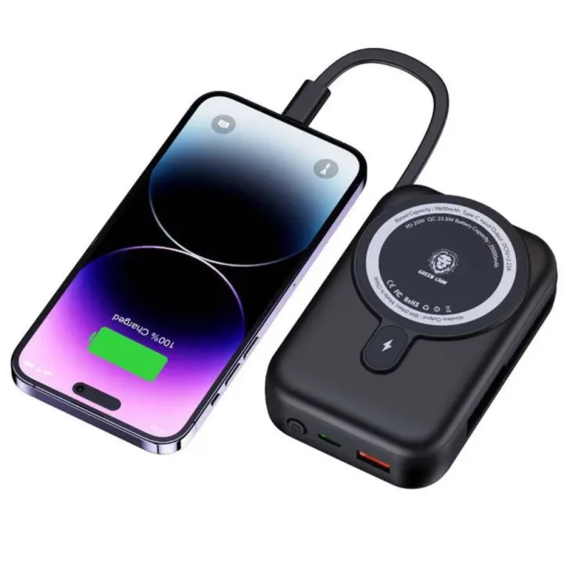 Внешний аккумулятор Powerbank Green Lion Monaco MagSafe 20000 mAh PD+QC 22.5W Черный / GNMGMPB20KBK