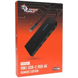 Игровой USB-C хаб Porodo Gaming 9 в 1 4K Gamers edition PD 100W-Black / PDX526