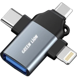OTG адаптер Green Lion 3 в 1 Lightning/Micro/Type-C Серый GN3IN1OTGGY