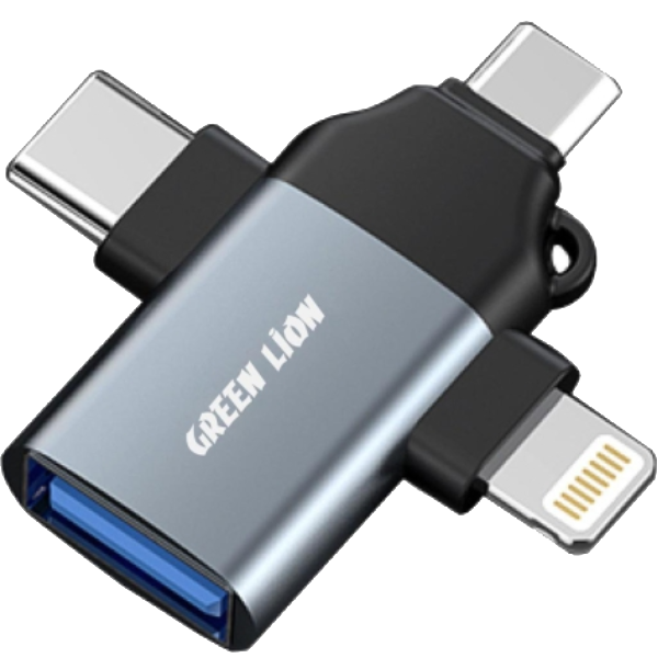 OTG адаптер Green Lion 3 в 1 Lightning/Micro/Type-C Серый GN3IN1OTGGY