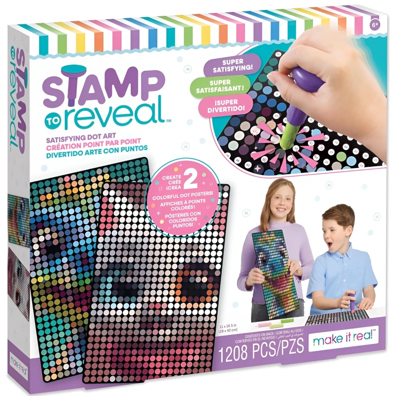 Интерактивный набор для точечной живописи Make it Real Stamp Reveal 2 PK (Cool Cat & Smily Dino)