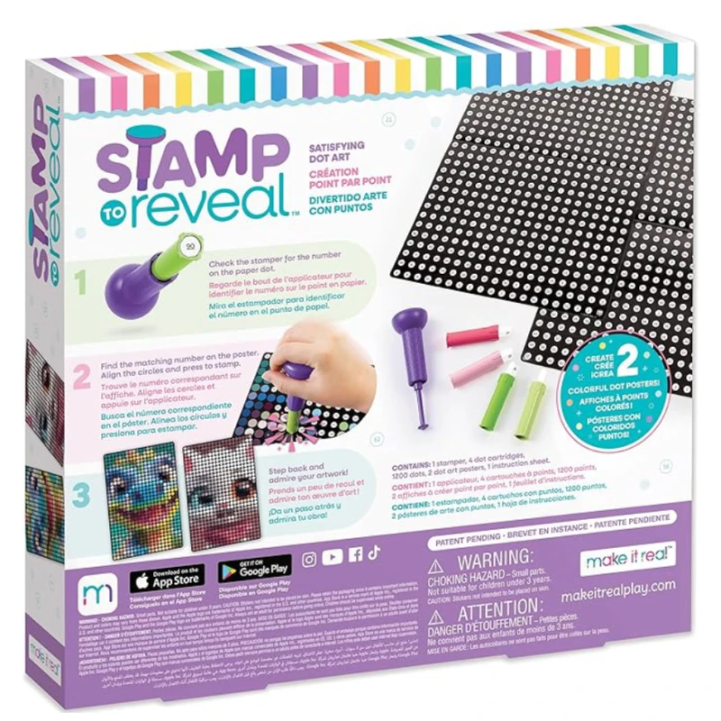 Интерактивный набор для точечной живописи Make it Real Stamp Reveal 2 PK (Cool Cat & Smily Dino)