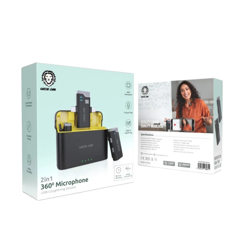 Blogger Microphone Green Lion 2in1 360  USB-C to Lightning Black