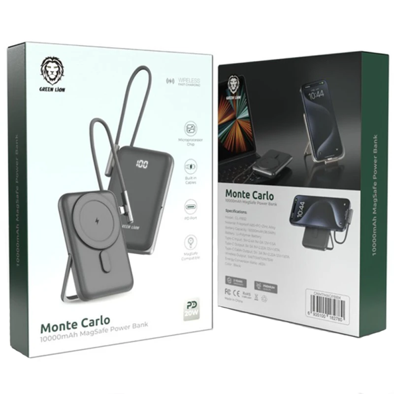 Внешний аккумулятор Powerbank Green Lion Monte Carlo W/MagSafe 10000 mAh Black