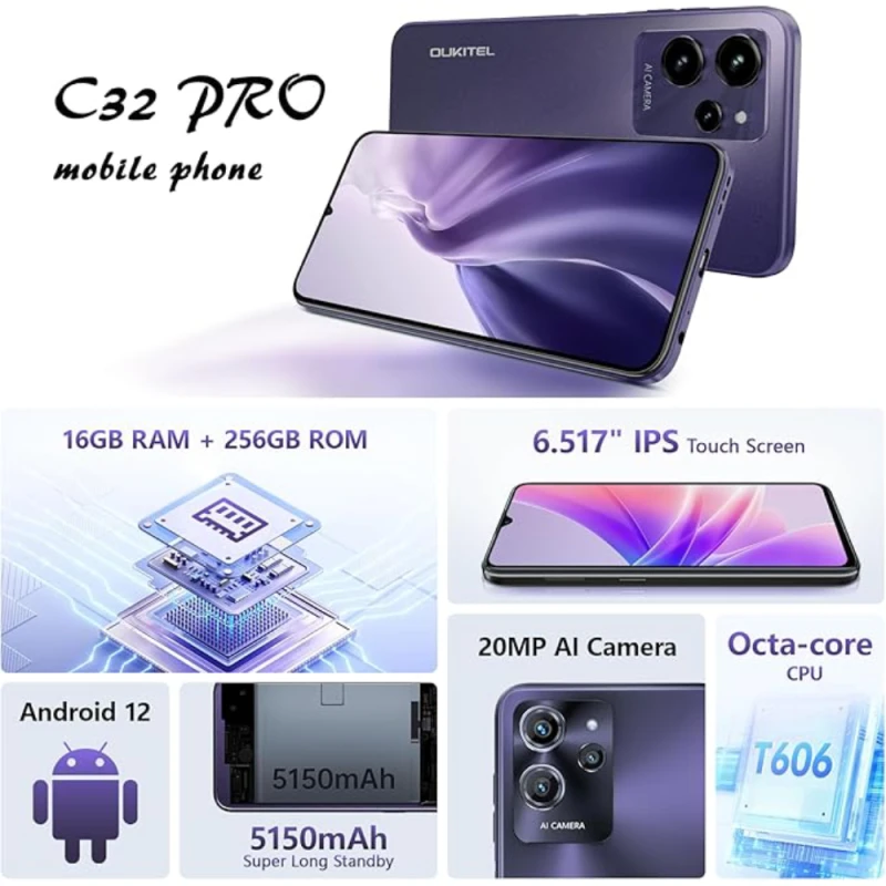 Smartfonlar Oukitel C32 Pro 8/256 GB Purple