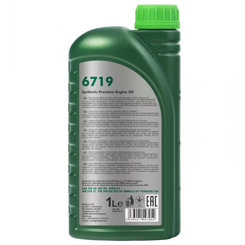 Mühərrik yağı Fanfaro 6719 SN for VW, Audi/Skoda/Seat SW-30 1L Metal