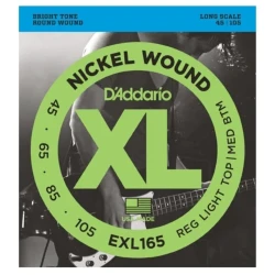 Аксессуары для музыкальных инструментов D'Addario EXL165 XL Nickel Wound 45-105 Regular Light Top/Medium