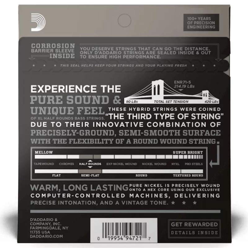 Аксессуары для гитары D-Addario ENR71-5 XL Half Rounds Nickel 45-130 Long Scale