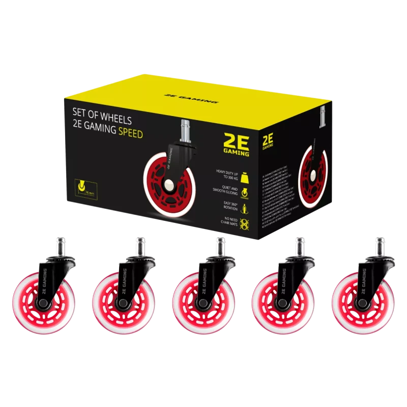 Комплект колес для игрового кресла 2E Gaming Red / 2E-GWH-001-RD