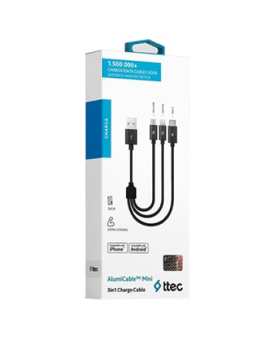 Kabel Ttec AlumiCable Trio Charge/Data Mini Cable Type-C/Lightning/Micro USB 30 sm Black / 2DK31