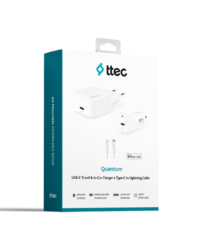 Ttec Quantum PD 20W Travel Charger + 20W Car Charger + Type-C to Lightning Cable / 2CSM07B
