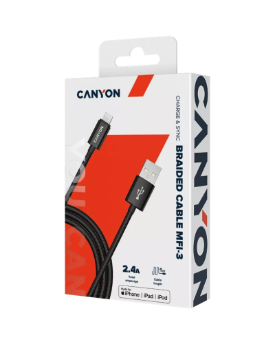 Canyon Cable Usb To Lightning 1m Mfi-3 Black / CNS-MFIC3B