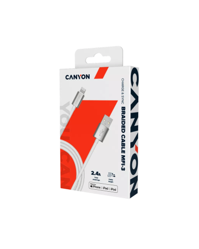Canyon Cable Usb To Lightning 1m Mfi-3 Pearl White / CNS-MFIC3PW