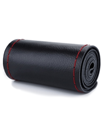 Car Steering Wheel Covers 38cm Plain Style Black / Red Thread