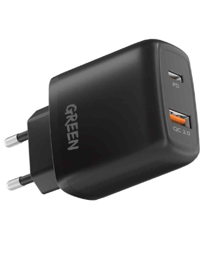 Charger Green Lion Dual USB PD+QC3.0 20W  Black